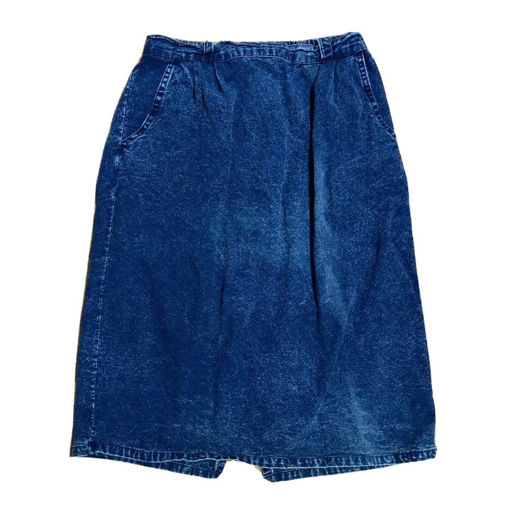Vtg Denim Jean Skirt Dark Stonewash Elastic Waist Blue Belt Loop Dress Large
